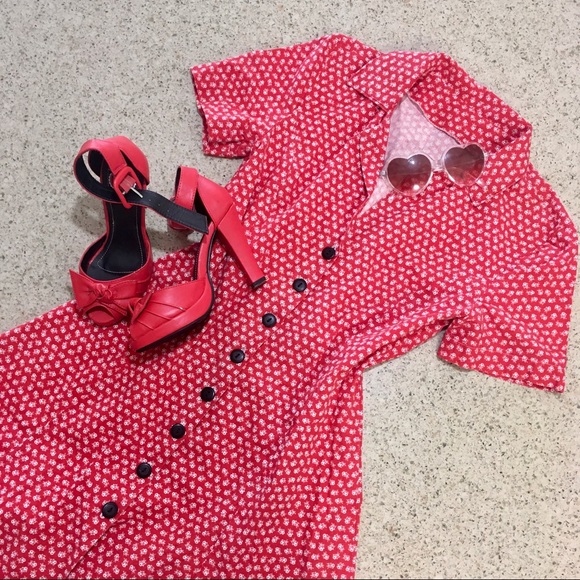 Vintage Dresses & Skirts - Vintage 50s red and white floral day dress!